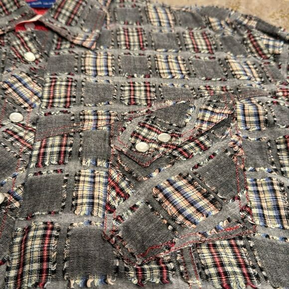georg roth LA amazing patch work pearl snap button shirt size XXL grey - Picture 2 of 11